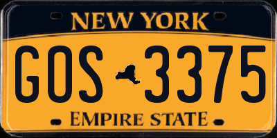 NY license plate GOS3375