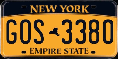 NY license plate GOS3380