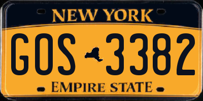 NY license plate GOS3382
