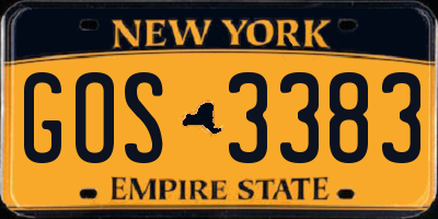 NY license plate GOS3383