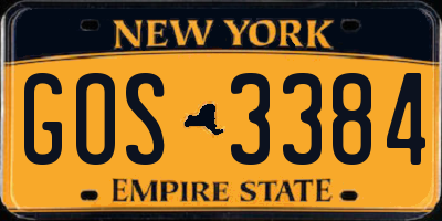 NY license plate GOS3384