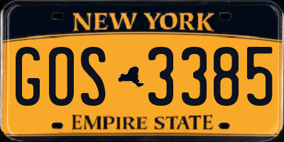 NY license plate GOS3385
