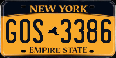 NY license plate GOS3386