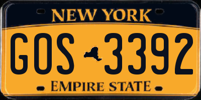 NY license plate GOS3392