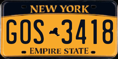 NY license plate GOS3418