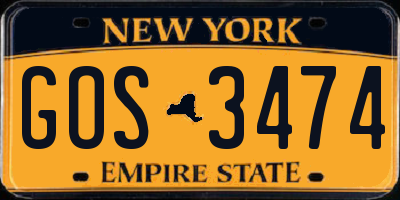 NY license plate GOS3474