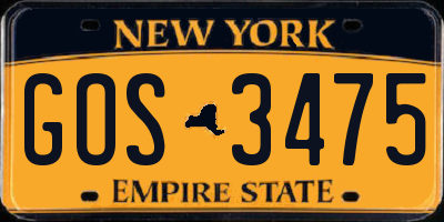 NY license plate GOS3475