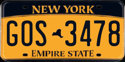 NY license plate GOS3478
