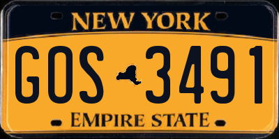 NY license plate GOS3491