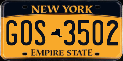 NY license plate GOS3502