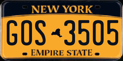 NY license plate GOS3505