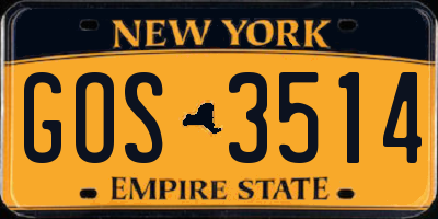 NY license plate GOS3514