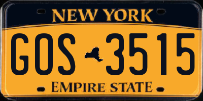 NY license plate GOS3515