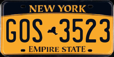 NY license plate GOS3523
