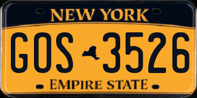 NY license plate GOS3526