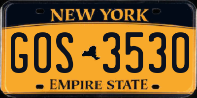 NY license plate GOS3530