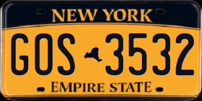 NY license plate GOS3532