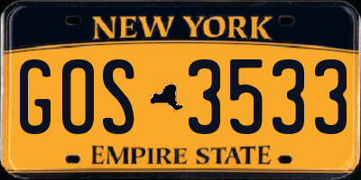 NY license plate GOS3533