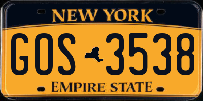 NY license plate GOS3538