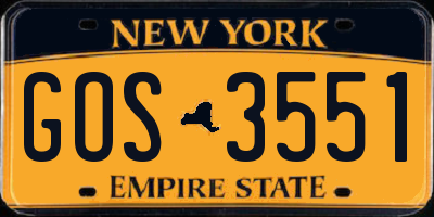 NY license plate GOS3551