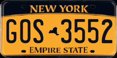 NY license plate GOS3552