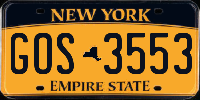 NY license plate GOS3553
