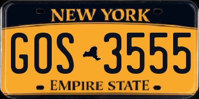 NY license plate GOS3555