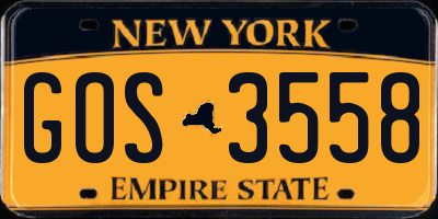 NY license plate GOS3558