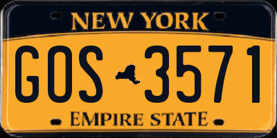 NY license plate GOS3571