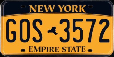 NY license plate GOS3572