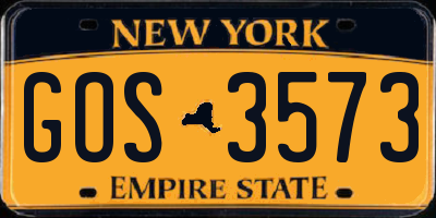 NY license plate GOS3573
