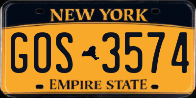 NY license plate GOS3574