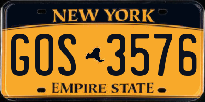 NY license plate GOS3576