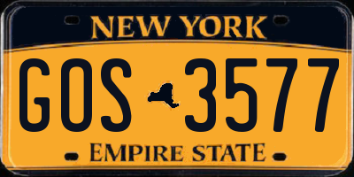 NY license plate GOS3577