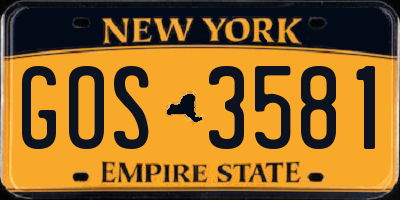 NY license plate GOS3581