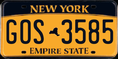 NY license plate GOS3585