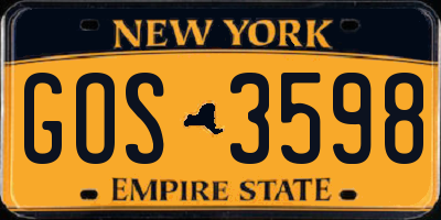 NY license plate GOS3598