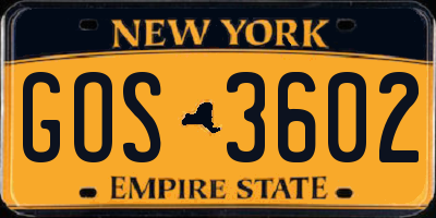NY license plate GOS3602