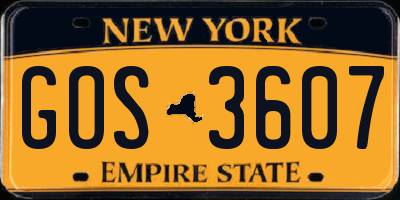 NY license plate GOS3607