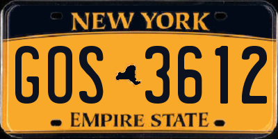 NY license plate GOS3612