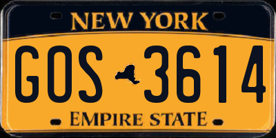 NY license plate GOS3614