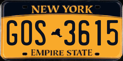 NY license plate GOS3615