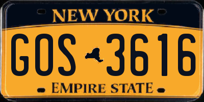 NY license plate GOS3616
