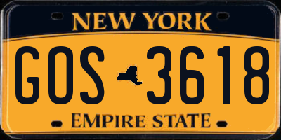 NY license plate GOS3618