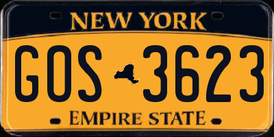 NY license plate GOS3623