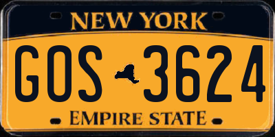 NY license plate GOS3624