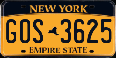 NY license plate GOS3625