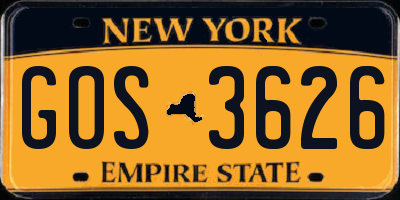 NY license plate GOS3626