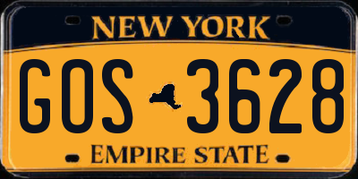 NY license plate GOS3628