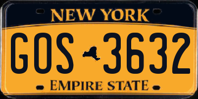 NY license plate GOS3632